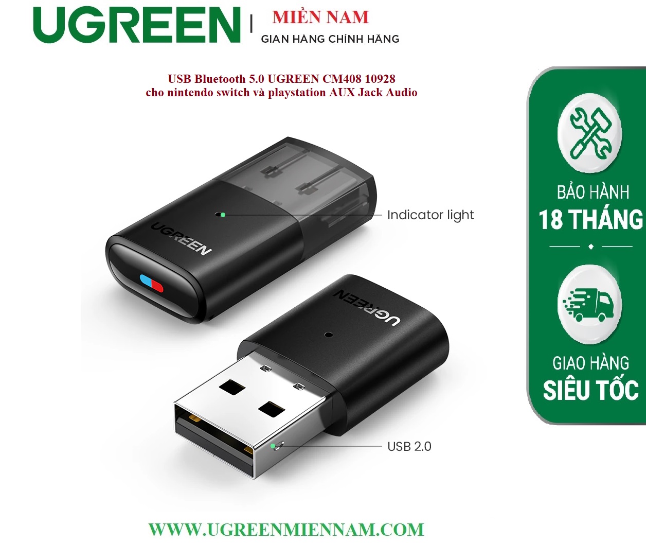 USB Bluetooth 5.0 UGREEN CM408 10928 cho nintendo switch và playstation AUX Jack Audio – Ugreen Miền Nam